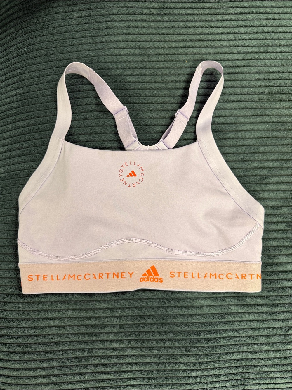 Adidas by Stella McCartney Lavender Sports Bra with Orange Logo Band